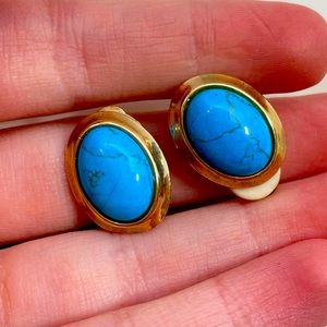 Vintage Turquoise Rhinestone Southwestern Coastal Cowgirl Festival Earrings